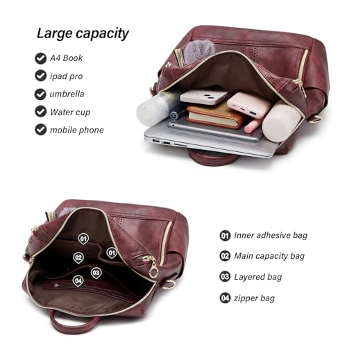 Image of Backpacks for Women Fashion PU Leather Bag Multipurpose Design Convertible Satchel Bag Travel Backpack Handbag and Purse 2Pcs