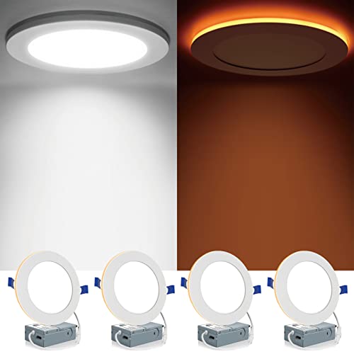 Meconard 4 Pack 6 Inch 5CCT LED Canless Recessed Lighting with Night Light, 2700K/3000K/3500K/4000K/5000K Selectable Ultra-Thin LED Ceiling Lights, 12W=110W, 1050LM, Dimmable Wafer Downlight ETL&FCC Meconard 4 Pack 6 Inch 5CCT LED Canless Recessed Lighting with Night Light, 2700K/3000K/3500K/4000K/5000K Selectable Ultra-Thin LED Ceiling Lights, 12W=110W, 1050LM, Dimmable Wafer Downlight ETL&FCC