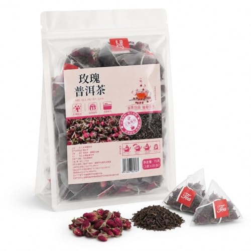 Thé Pu-erh à la rose d'exception en grands sachets pyramides | Écrin de 75g