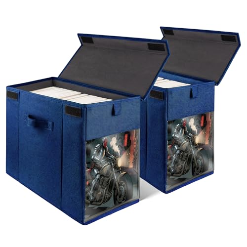 Image of 2 Pack Comic Book Storage Box with Lid for Modern Age, Collapsible Magazine Organizer with Clear Window, Blue