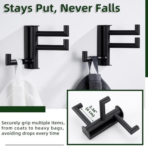 APLusee Matte Black 304 Stainless Steel Swivel Towel Hook 2 Pack, Toilet Paper Holder Bundle, Wall Mount image 5