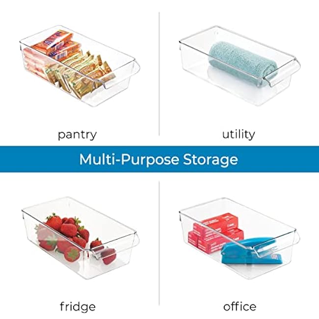 iDesign Linus Plastic Fridge and Freezer Storage Organizer Bin with Handle, Clear Container for Food, Drinks, Produce Organization, BPA-Free , 11.5 x 6 x 3.5, Clear