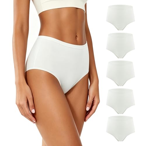 Image of BATTEWA Incontinence Underwear for Women Washable, Leak Proof Underwear High Waist Cotton,Bladder Leakage 50ML (5White, Medium, 5 Pack)
