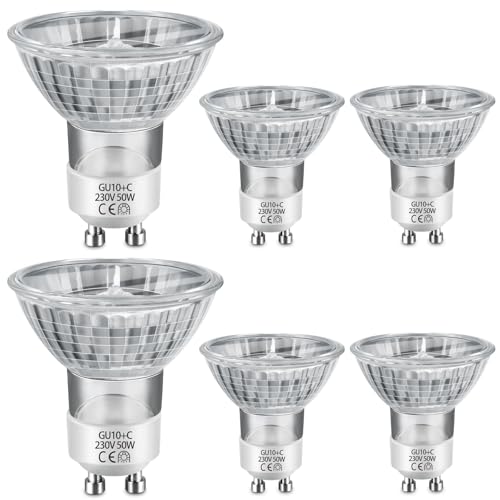 Blakapoo Gu10 Bulbs 50W 230V Spotlight Bulbs Dimmable Warm White 2800K 500lm 45 Wide Beam Angle 2 Pin Light Bulbs for Ceiling Lights Bathroom Lights Cabinet Lights 6 Pack