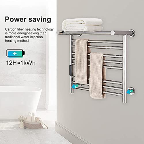 Radiador toallero eléctrico para baño, Acero Inoxidable 304, con Temporizador, 8 Barras de Pared y Estante Superior, 80 W, 50 x 50 x 24 cm, Brillante, Har (Bright-Plug in)
