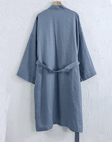 Image of Amazhiyu Womens Pure Linen Mid Length Kimono Robes Lightweight Long Sleeve Bathrobe