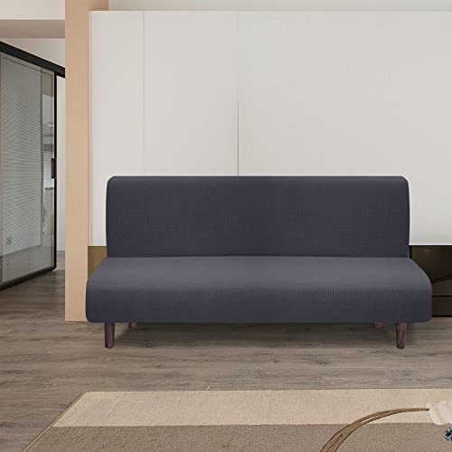 Granbest wasserdichte Armlose Futon Abdeckung, Hoher Stretch Futon Schutz für Faltendes Schlafsofa Anti-Rutsch Sofabezug ohne Armlehne (Grau)