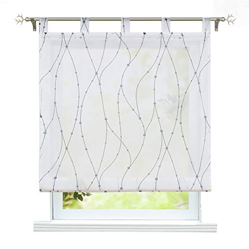 ESLIR Raffrollo mit Schlaufen Gardinen Küche Raffgardinen Transparent Schlaufenrollo Modern Vorhänge mit Wellen Muster Grau BxH 100x140cm 1 Stück