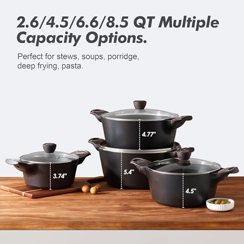 SENSARTE Nonstick Stock Pot with Lid, 2.6/4.5/6.6/8.5 QT Soup Pot Casserole Pot, Healthy Pasta Pot, Large Deep Cooking Pot, Big Sauce Pot Stew Pot, Induction Compatible, PFOA PFOS APEO Free, Black - Image 5