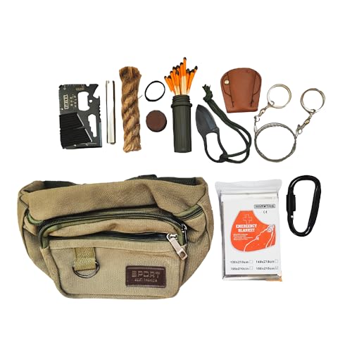 eGreen Survival Fire Starter Kit – Windproof Matches, Wax Rope, Cable Saw, Emergency Blanket, 14-in-1 Survival Tool – Bug Out Gear for Camping, Hiking, Earthquake Prep