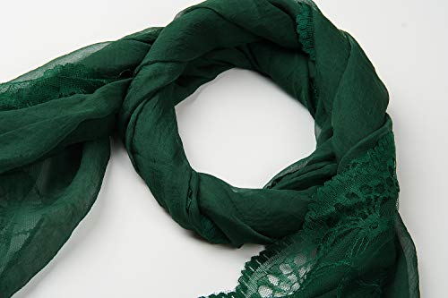 Corciova CORCIOVA-13060107-12 Emerald Dark Green Long Women Lace Scarf Lightweight Hunter Pashmina Shawl thumb #1