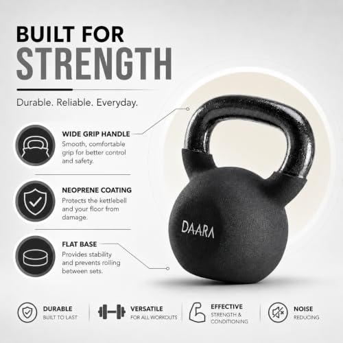 Image of DAARA Half Coating Neoprene Kettlebell, 12kg (26.45 lb) Black Cast Iron Kettle Bell with Non-Slip Grip Handle for Strength Training, Home Gym Workout Equipment for Men & Women (Proudly Made in India)