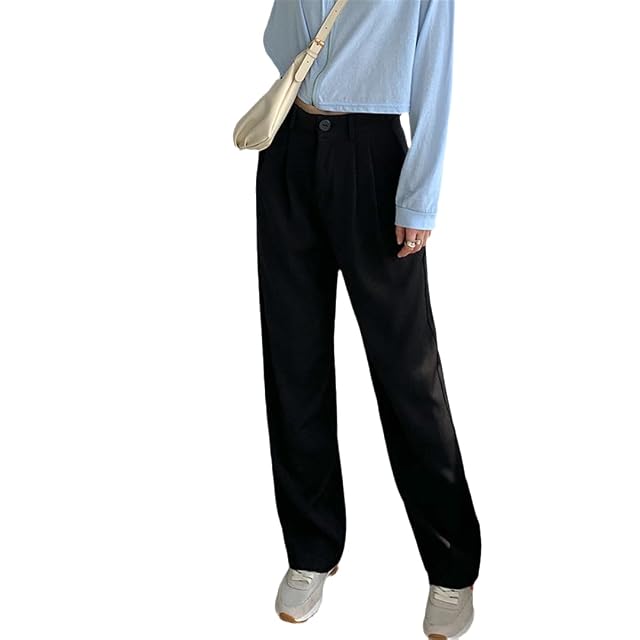 Womens Loose Suit Wide-Leg Pants Casual Straight-Leg Pants Harajuku High-Waisted Solid-Color Wide-Leg Pants
