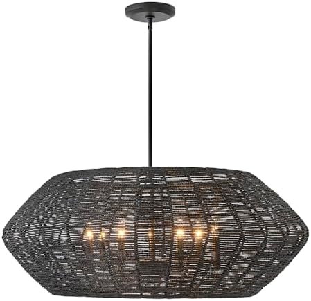 Hinkley Luca Large Convertible Drum Pendant Chandelier - Lisa McDennon, Bohemian, 7-Light, Coastal - Black with Black Woven Shade