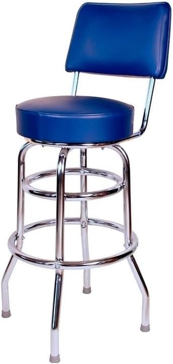 HomeStock Swivel Bar Stool - Modern Baroque Design, Chrome Finish, 30" Seat Height, Metal Seat Blue