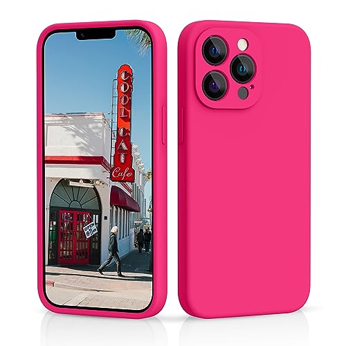 CALOOP Slim-Fit for iPhone 13 Pro Max Case,Skin Soft Liquid Silicone,Sturdy Hard Frame Shockproof Cover with Anti-Scratch Microfiber Lining,Full Protection for Screen and Lens, 6.7 inch(Hot Pink)