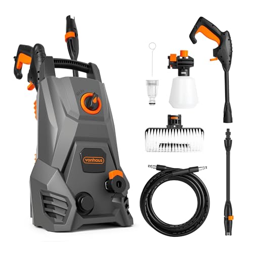 VonHaus Pressure Washer 1500W Portable Power Washer for Patio Car Walls Fences & More Jet Wash Comes with Accessories and Attachments 105 Bar Max Water Pressure 408L Max Water Flow Per Hour