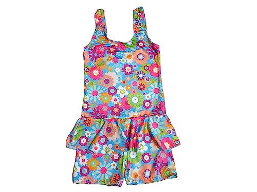 Image of One Piece Girl's Synthetic Digital Printed Swimming Costume in Frock Style.