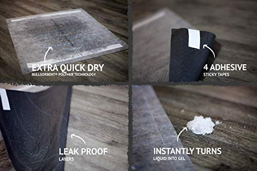 Image of Bulldoglogy Carbon Black Puppy Pee Pads with Adhesive Sticky Tape - Large Charcoal Housebreaking Dog Training Wee Pads (24x24) 6 Layers with Extra Quick Dry Bullsorbent Polymer Tech (100-Count)