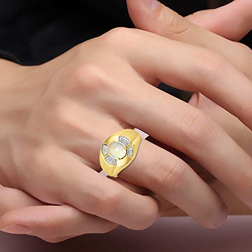 Image of Rylos Yellow Gold Plated Silver Men's & or Ladies Ring with 8X6MM Oval Gemstone & Diamonds - Unisex Color Stone Birthstone Ring Sizes 7-13