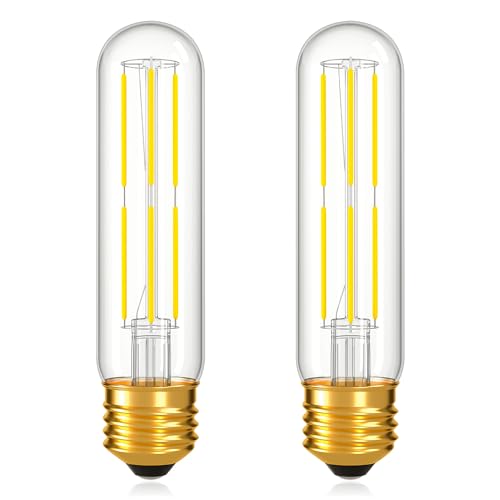 Dimmable E26 T10 LED Bulb Tube Light Bulbs 6W(60W Equivalent),Tubular Light Bulb Type T Long Thin Skinny Light Bulbs for Curio Cabinet,Piano Light,Chandelier,Hutch,Daylight 5000K 600LM,2 Pack