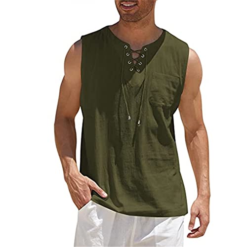 Ymosrh Men's Tank Top Casual Loose Cotton Linen Shirts Colour Shirt Blouse Sleeveless Vest Beach Shirts Tops for Men2
