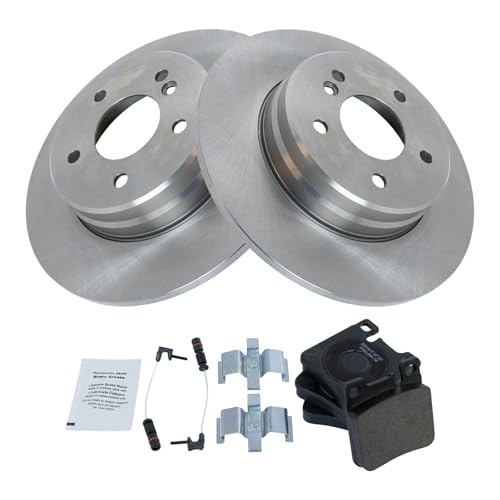 Image of TRQ Rear Brake Pad and Rotor Set Ceramic Compatible with 1996-1997 C36 AMG 1996-2002 E320 1997 E420 1998-1999 CLK320 1998-1999 E300 1998-2002 E430 1999 CLK430