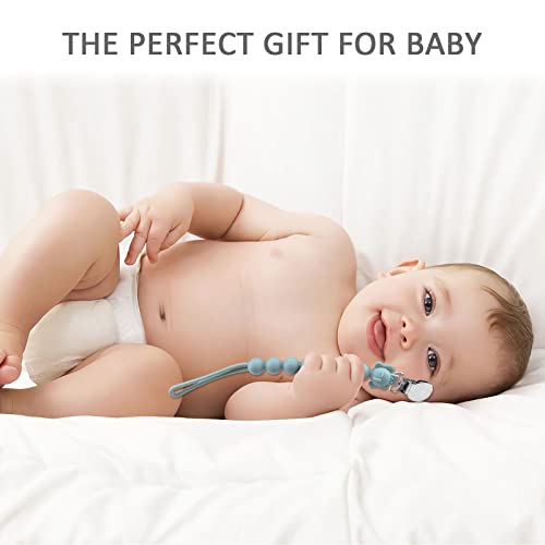 Image of 4Pcs Pacifier Clip, Silicone Pacifier Clip for Boys Girls, Flexible One-Piece Pacifier Holder Clip with Wooden Clips, Baby Shower and Birthday Gift