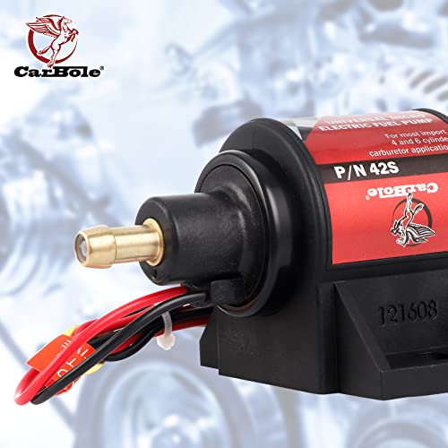 CarBole Gasoline Pump Electric Fuel Pump Universal 5/16 Inch Inlet and Outlet Inline 12V 1-2A 28GPH 2-3.5P.S.I. Operating Fuel Pressure