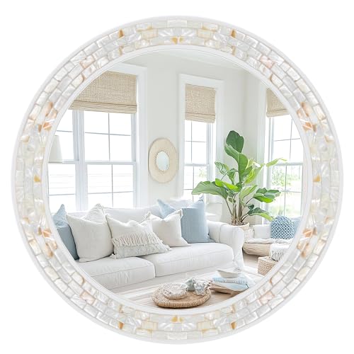 Tanmicoshomy Round Wall Mirror 30 Inch,Circle Mosaic Mirror with...
