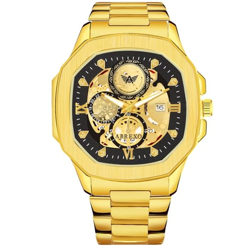 Image of Godfather Square Chrono Look New Golden Date Working Stainless Steel Strap Boys Analog Watches