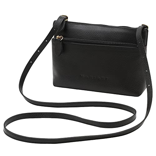 Bolsa Transversal Feminina de Couro Bovino Legítimo c/Alça Ajustável Mariart Ágata (Preta)