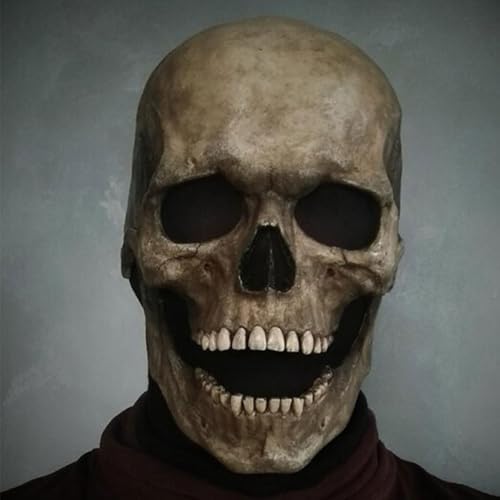 YumSur Gruselige Halloween Totenkopf Maske, voller Kopf, gruselige, realistische Maske mit beweglichem Kiefer für Erwachsene und Kinder, Cosplay Partymaske