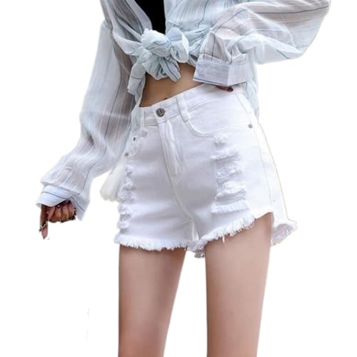 Jeans shorts femme bords rugueux denim taille haute