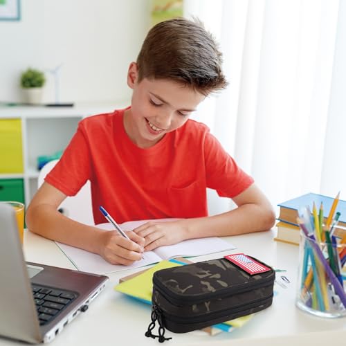 Image of Tactical Pencil Case for Boy,Large Capacity Pencil Pouch,Marker Organizer Case Pen Box, Tool Bag Desk Organizer for School College Office Organizers for Kids Men Women Adult Teens(Camo Black)