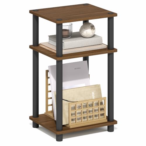 Image of Furinno JUST Toolless 3-Tier Side Table, Open Shelf End Table, Warm Walnut | Soft-Corner, Night Stand, Bedside Table, for Living Room, Bedroom, Bathroom