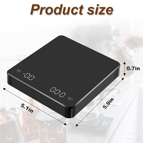 Foto von Kaffeewaage mit Timer: Digitale Kaffeewaage 5kg/0,1g, Kaffeewaage mit Silikonpad, Coffee Scale mit automatischer Zeitmessungsfunktion, Espressowaage, Wiederaufladbar, 0,1g feinwaage, Barista Waage