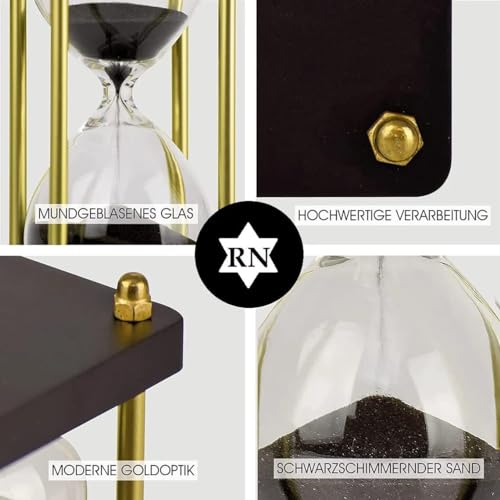 Image of 8 inch Beautiful Sand Timer with Wooden Base and Black Sand Nautical Handmade Hourglass 30 Min Approx Unique Sand Watch
