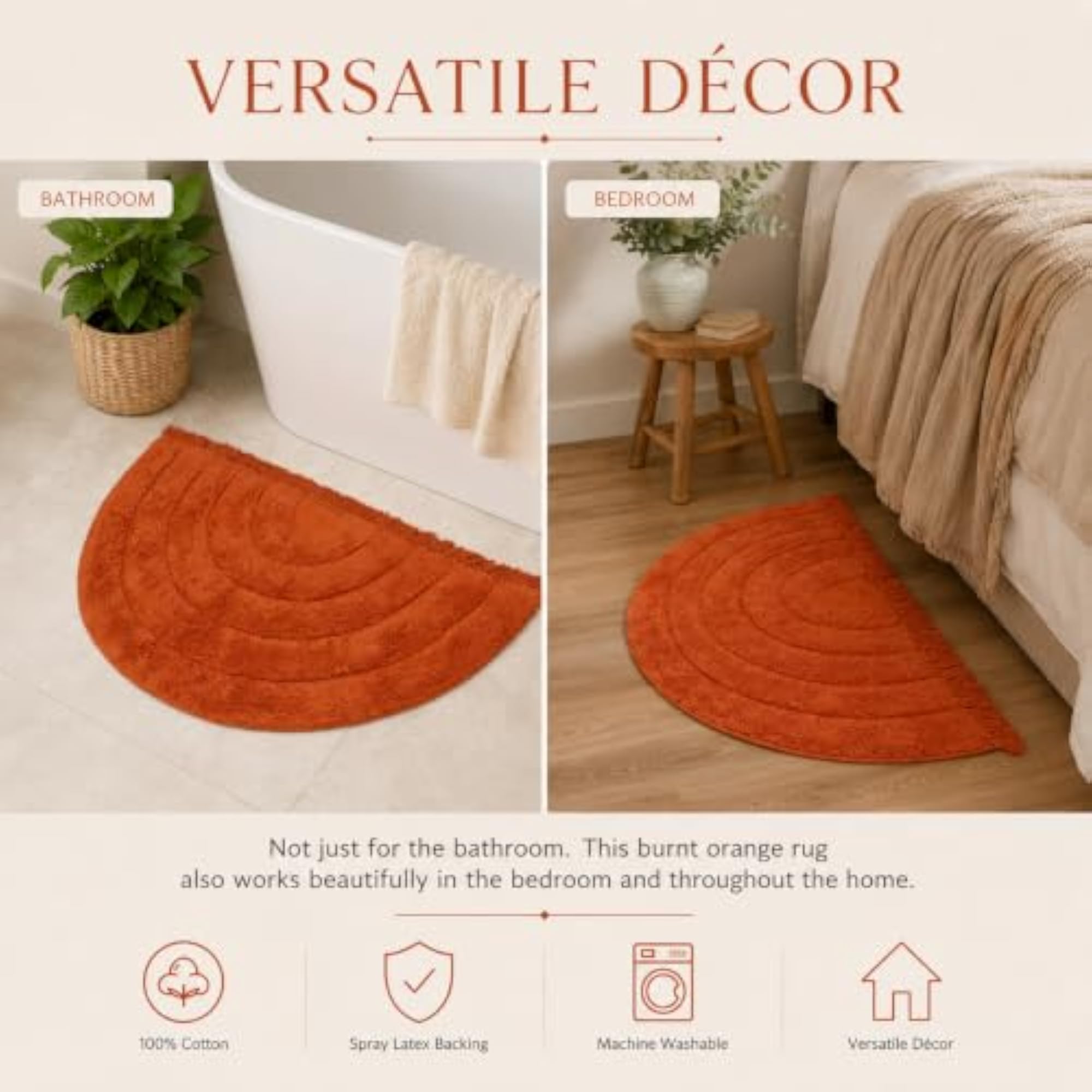 Half Circle Bath Mat in Rust Colour