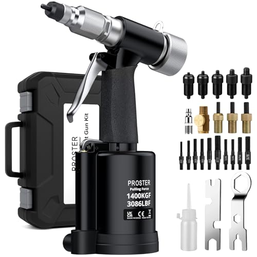 Proster Pneumatic Hydraulic Rivet Nut Set - 3086LBF Heavy-Duty Riveters Setting Kit for M4 M5 M6 M8 M10 1/4 5/16 3/8 Nuts with Storage Case (Black)