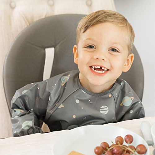 Image of Tiny Twinkle Long Sleeve Bib for Babies & Toddlers | Waterproof Smock Bib for Eating | Machine Washable & Mess-Proof Feeding Essentials | Newborn Shower Gift (Space, 6-24M)