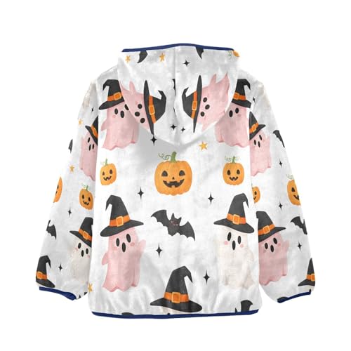 Halloween Ghosts Bats Pumpkins Toddler Fleece Jacket Girl Boys Hooded Fleece Jacket Coat Warm Outwear Zip-up 3-10T2