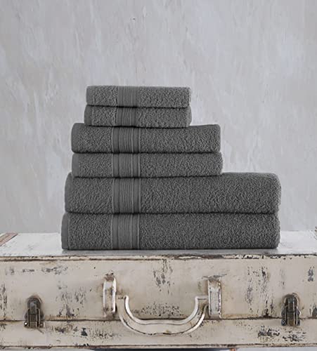 All Design Grey Bath Towels Set Quick-Dry, Soft, High Absorbent 100% Cotton Towels For Bathroom Guests Pool Gym Camp Travel College Dorm (6 Piece Towel Set, Grey) #TOP1