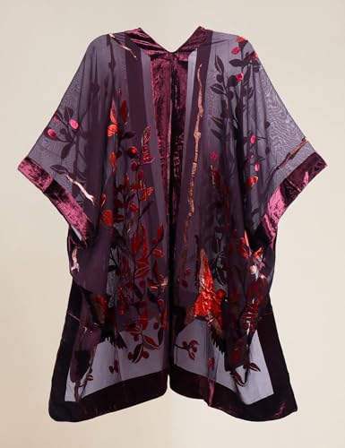 Image of Women's Burnout Velvet Kimono Long Cardigan Cover Up Casual Outfit