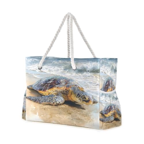 Large Beach Bags Totes Canvas Tote Shoulder Bag Seaturtle on Beach Water Resistant Bags for Gym Travel Daily