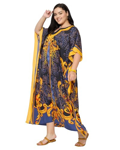 Image of Gypsie Blu Women Plus Size Kaftan Dress Beach Cover Up Maxi Dresses for Women, V-Neck Kimono Sleeve 1X-3X