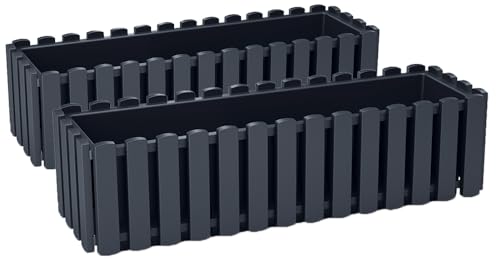Tymar Blumenkasten landhausstil, Balkonkasten lattenoptik, Pflanzkasten Landhaus, 2er-Pack, Garten, Balkon, Terrasse (Anthrazit, 60 cm)
