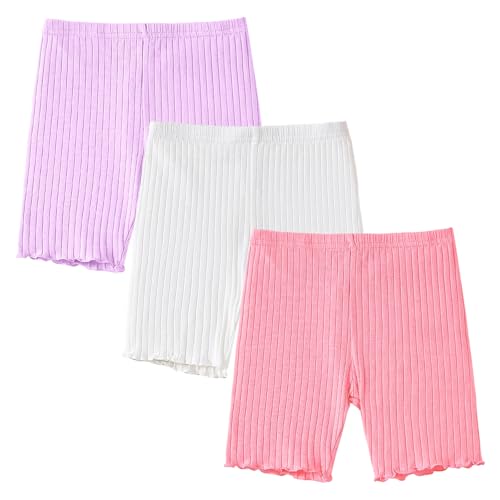SOBOWO 3 Pack Toddler Girl Shorts Ribbed Girl Bike Shorts Solid Ruffle Summer Pull On Dance Athletic Under Dress Pants 18M-5T
