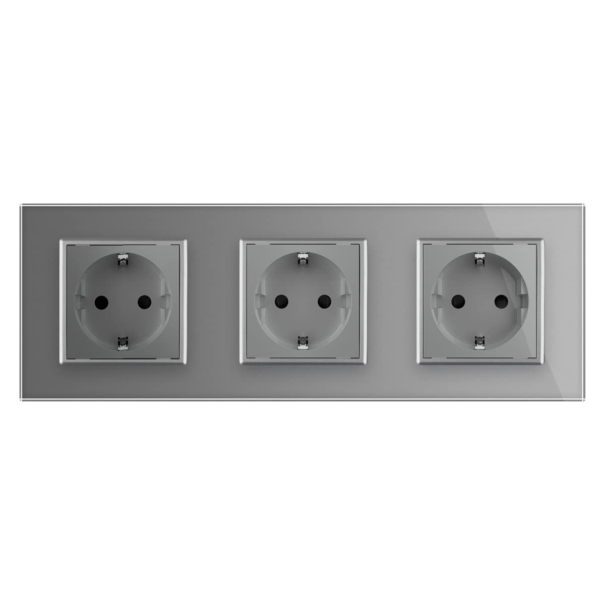 Livolo 3-fache Schuko Steckdose integrierter Kindersicherung Schutzkontakt Einbaudose 16A EU Stecker mit Glasrahmen in Grau Glas Unterputzdose VL-C7C3EU-15