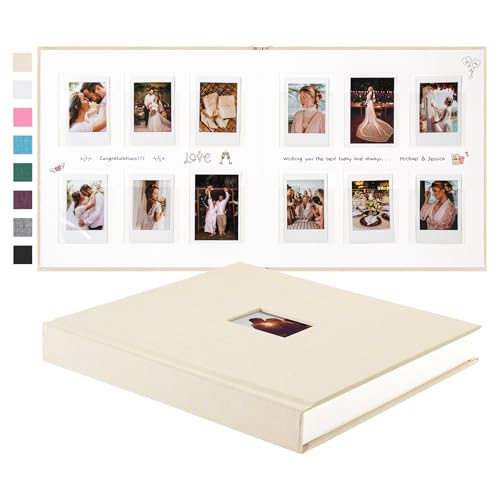 Rseozr 168 Pockets Instax Mini Photo Album For 2x3 Pictures Linen Hardcover Polaroid Photo Album With Writing Space Polaroid Album Book For Fujifilm Instax Mini Instant Camera (Beige)
